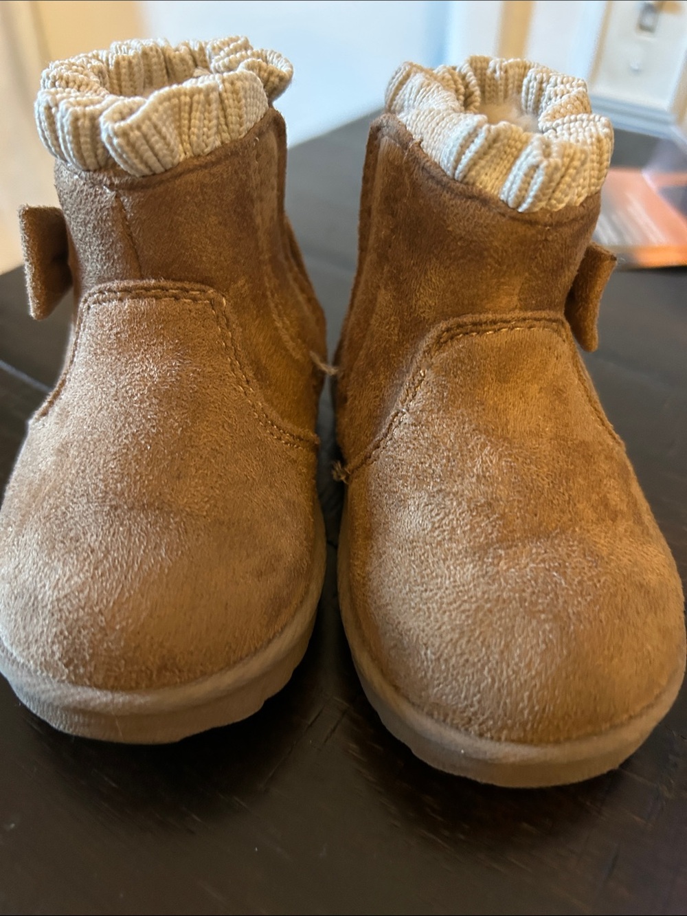 wonder nation Tan Suede Toddler Boots with Knit Cuff